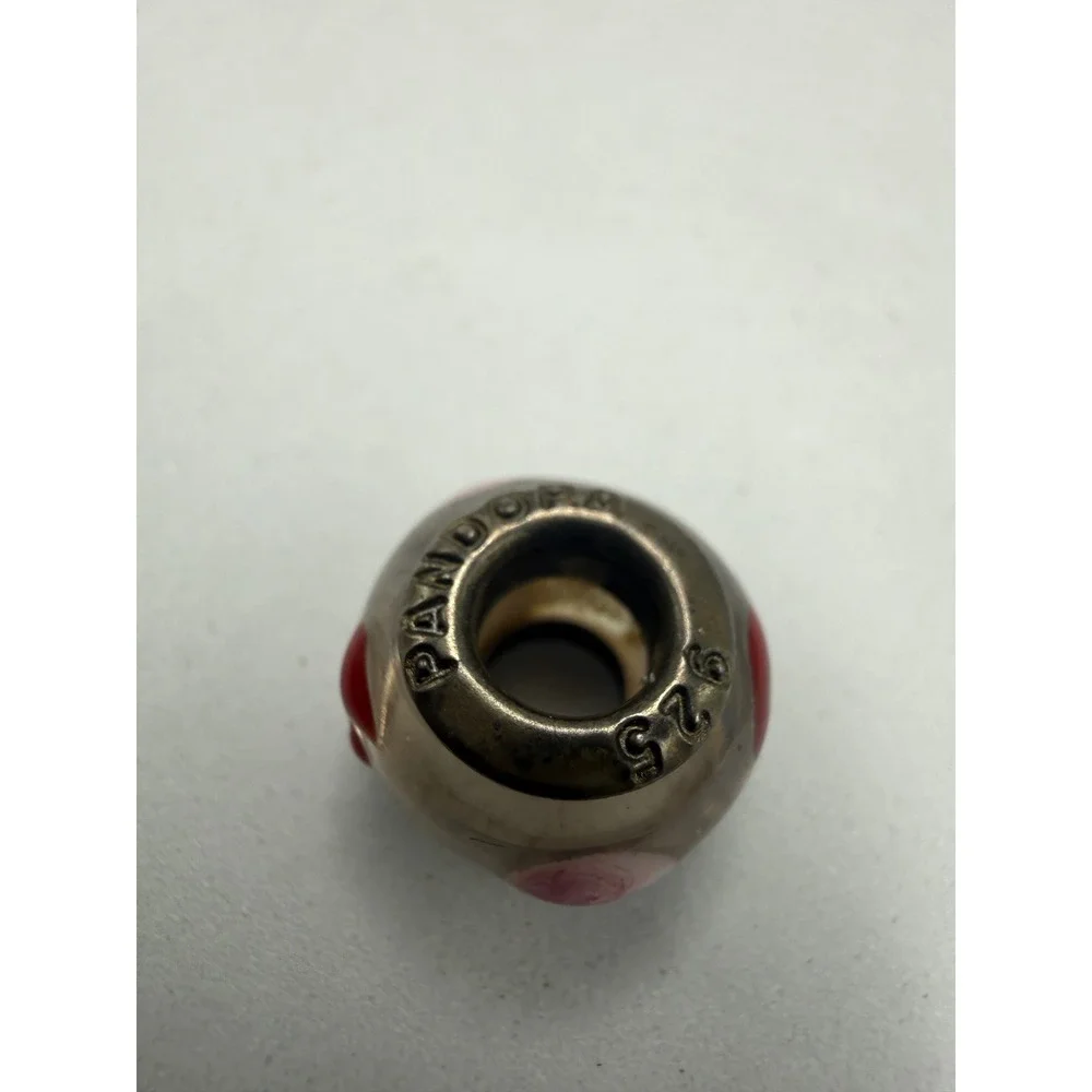 Pandora Sterling Silver S925 ALE Pink Red Swirl Murano Glass Bead Charm
